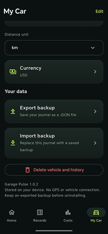 Garage Pulse app screenshot